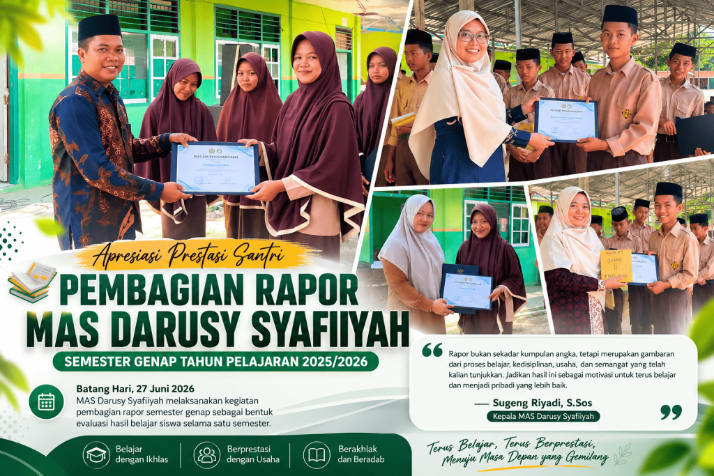 MAS Darusy Syafiiyah Bagikan Rapor Semester Genap, Kepala Madrasah Ajak Siswa Terus Tingkatkan Prestasi